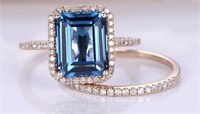 3.50 Ct London Blue Topaz Diamond Ring 14 Kt