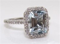 2.80 Ct Aquamarine Diamond Halo Ring 14 Kt
