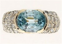 3.60 Ct Swiss Blue Topaz Diamond Ring 14 Kt