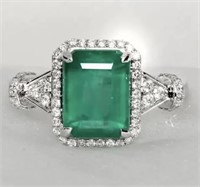 3.50 Ct Emerald Diamond Halo Ring 14 Kt