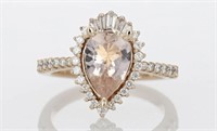 1.95 Ct Morganite Diamond Ring 14 Kt