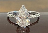 3.32 Ct Diamond Pear Cut Engagement Ring 14 Kt