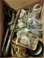 Box of Bolts, Hooks & Oil Filter Wrench