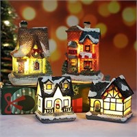4Pcs Christmas Village Set, Mini Light Up Resin Ho