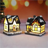4Pcs Christmas Village Set, Mini Light Up Resin Ho