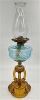 Blue & Amber Cathedral Kerosene Oil Lamp
