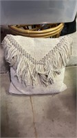 Burlap Pillow with fringe removable cover for