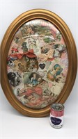 Large Bubble Glass Frame W/ Collage Of Antique