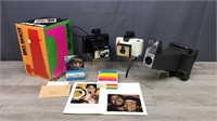 3 Mcm Vintage Polaroid Cameras, Film And Flash