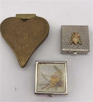 3 Vintage Pill Boxes - Brass Heart
