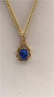 14k Goldplate Bamboo Pendant Blue Stone On Chain