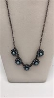 Lc Necklace - 5 Blue Bead Flowers Pendants