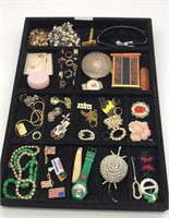Assorted Jewelry & Trinkets In A Display Box