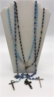 3 Vintage Beaded Rosaries - Blue Beads & Black