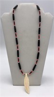 Bead Necklace With Feather Pendant