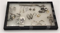 Sterling Silver Jewelry Lot In Glass Display Case