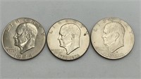 3 Eisenhower Dollar Coins 1974, 1776-1976