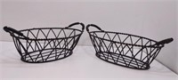 2 Vtg Black Metal Wire Frame Baskets