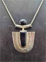 Modernist Black Oynx Sterling Silver Necklace