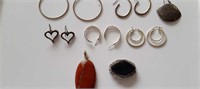 Silver Earrings, Brooch, & Necklace Pendant Lot
