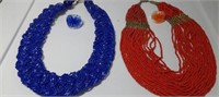 Multi-Strand Beaded Necklace & Ring  Set Of 2