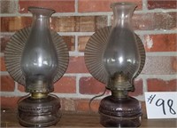 Pair Wall Mount Oil Lamps 12 ½” tall