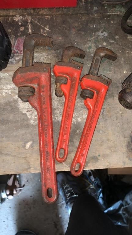 Lot of 3 Ridged 10 and 8 Inch  Pipe Wrenches