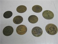 Ten Brothel Brass Check Tokens Pictured See Info