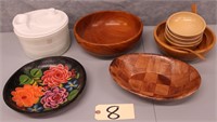 wood bowls, salad spinner
