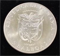 (CT) Panama Silver 5 Balboas Central American
