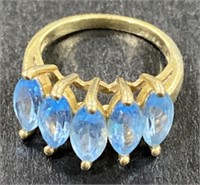 (CX) 10k Gold Ring w Blue Colored Stones Size