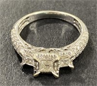 (CX) Diamond Ring w 10k White Gold Band Size 7.