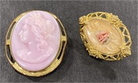 (CX) Vintage Brooches w Lady and Floral Designs.