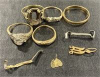 (CX) Scrap Gold Rings and Pins. I ring 9kt (2.1 g)