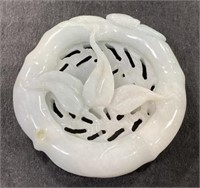 (CX) White Jade Leaf Pendant Hand Carved
