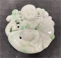 (CX) Hand Carved Jade Buddha Pendant. 2-1/4" x 2”