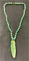 (CX) 14k Gold Hand Carved Jade Bead Necklace w