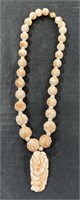 (CX) 14k Clasp Coral Bead Necklace w Hand Carved