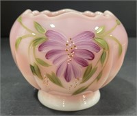 (BX) Fenton Hand Painted Floral Art Glass Vase