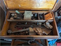 Vtg Wooden Mill Toolbox and Contents - Nice