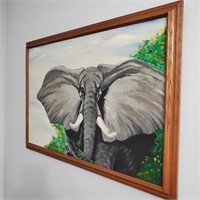Elephant Acrylic on Canvas Signed L.L. Wurzlow