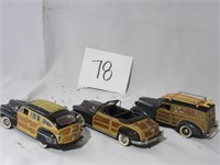 3 Woody Metal Collector Cars