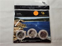 2012 Acadia 3 Coin Set P,D&S Proof Quarters