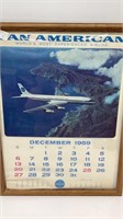 Framed Pan American Airline calendar, 1959, 20x26
