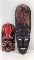 Carved wood African masks, 2, largest measures 23