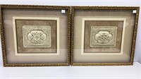 Pair "Imperial Motif" shadow box, matted,
