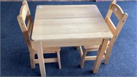 Child’s table and chairs set, light pine wood,