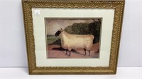 Art picture of sheep print in repainted frame,