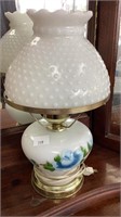 Table lamp with blue painted flower,17 in ht