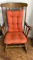 Maple rocking chair with seat cover, worn finish